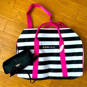 NWT Victoria’s Secret Striped Duffel Bag and Jewelry Bag